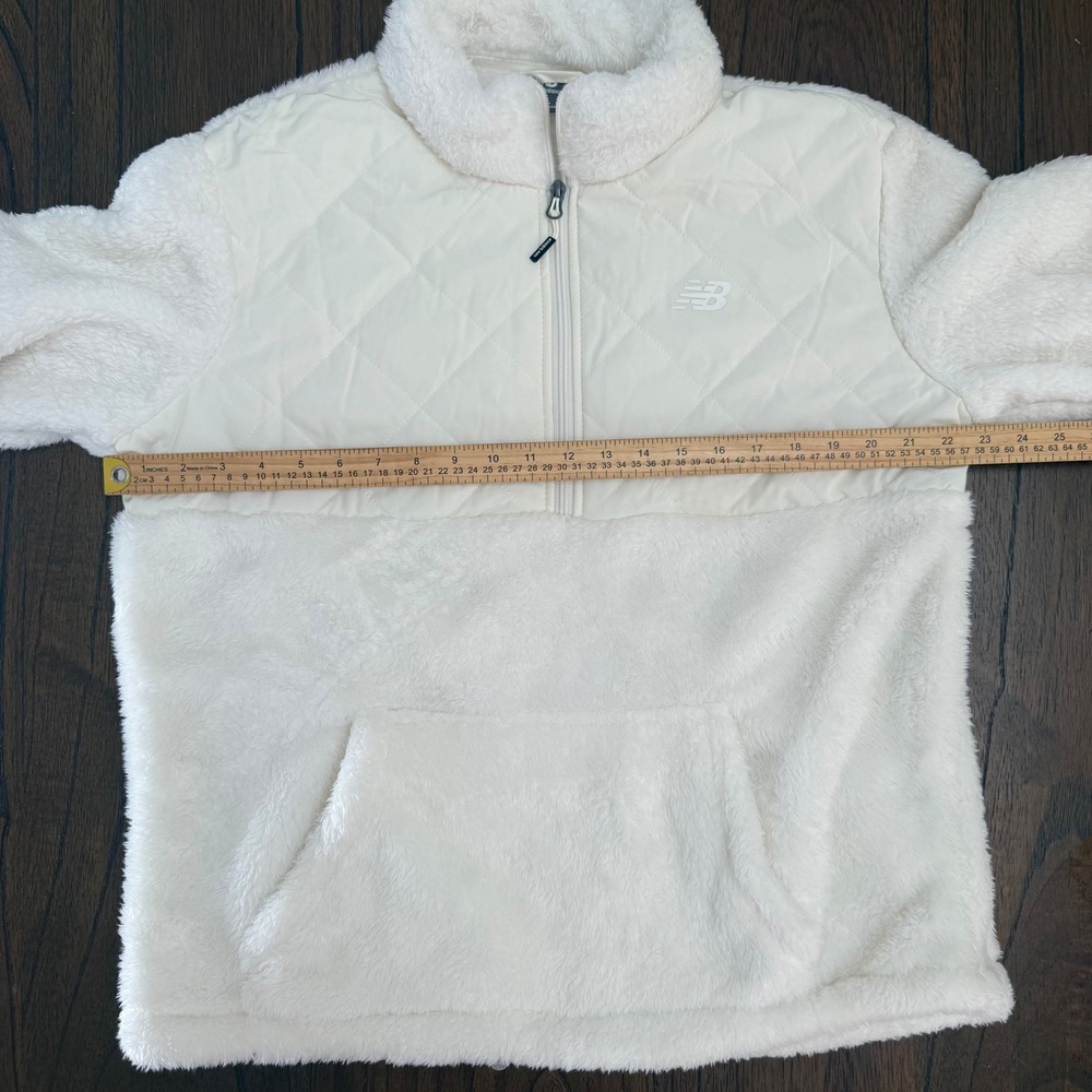 New Balance Womens XL Cream Quilted Sherpa Fleece Quarter Zip Pullover Jacket - Picture 6 of 7